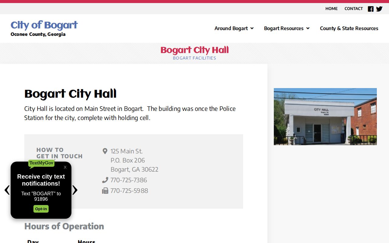 Bogart City Hall, the former police station source for Clarke County arrest-record routing