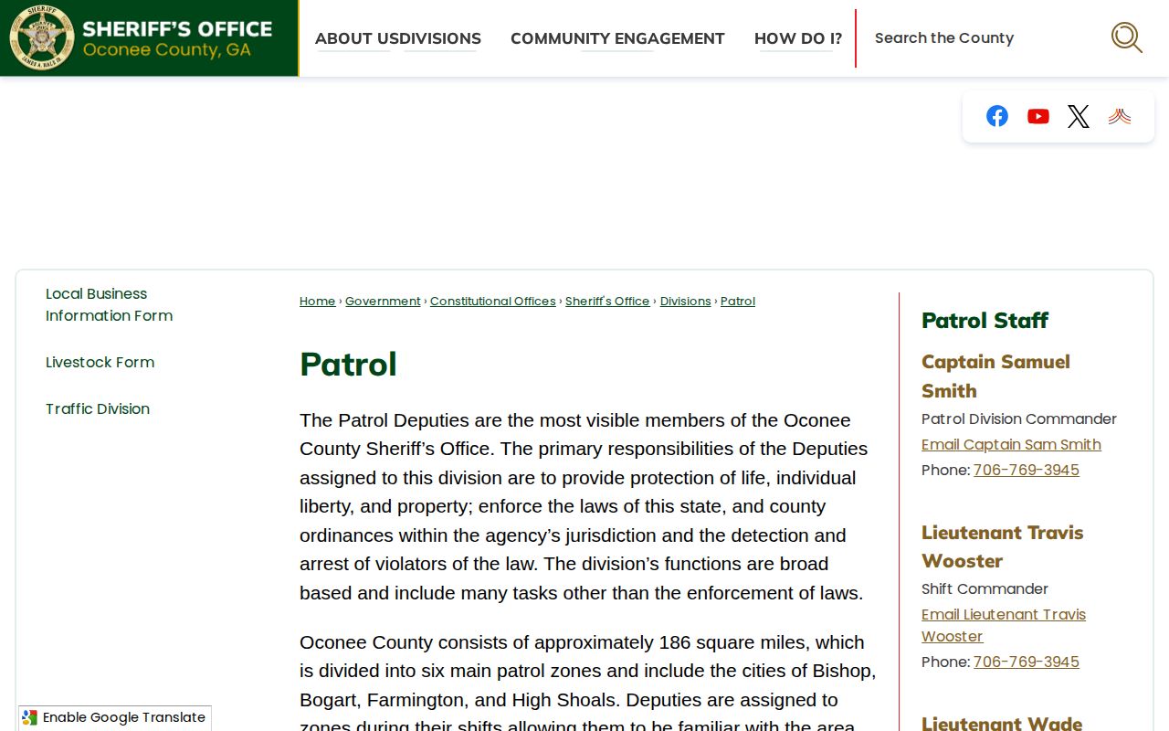Oconee County Sheriff patrol coverage for the Bogart Clarke County jurisdiction and arrest records