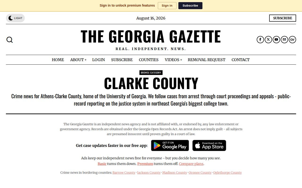 Georgia Gazette Clarke County crime news landing page