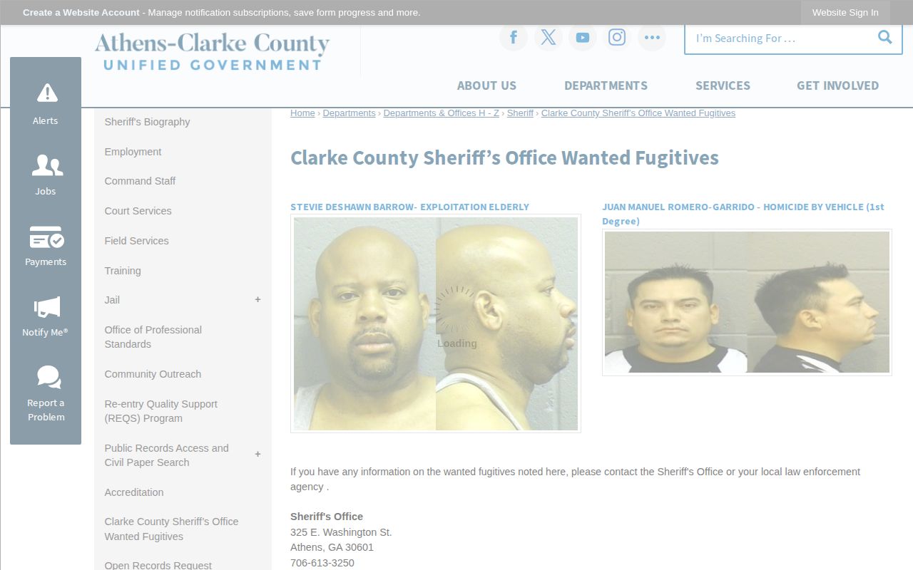 Clarke County Sheriff's Office official wanted list with safety notice