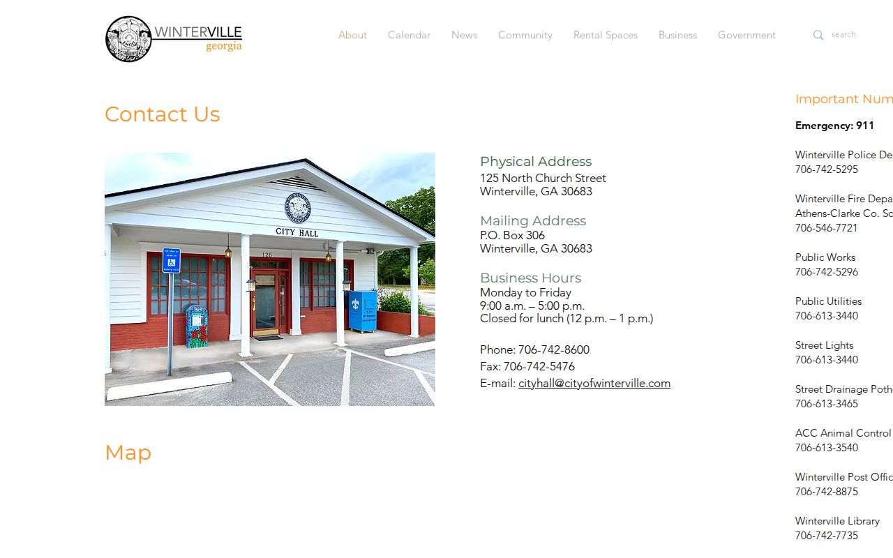 Official Winterville Police and City Hall contact page for Winterville arrest records in Clarke County
